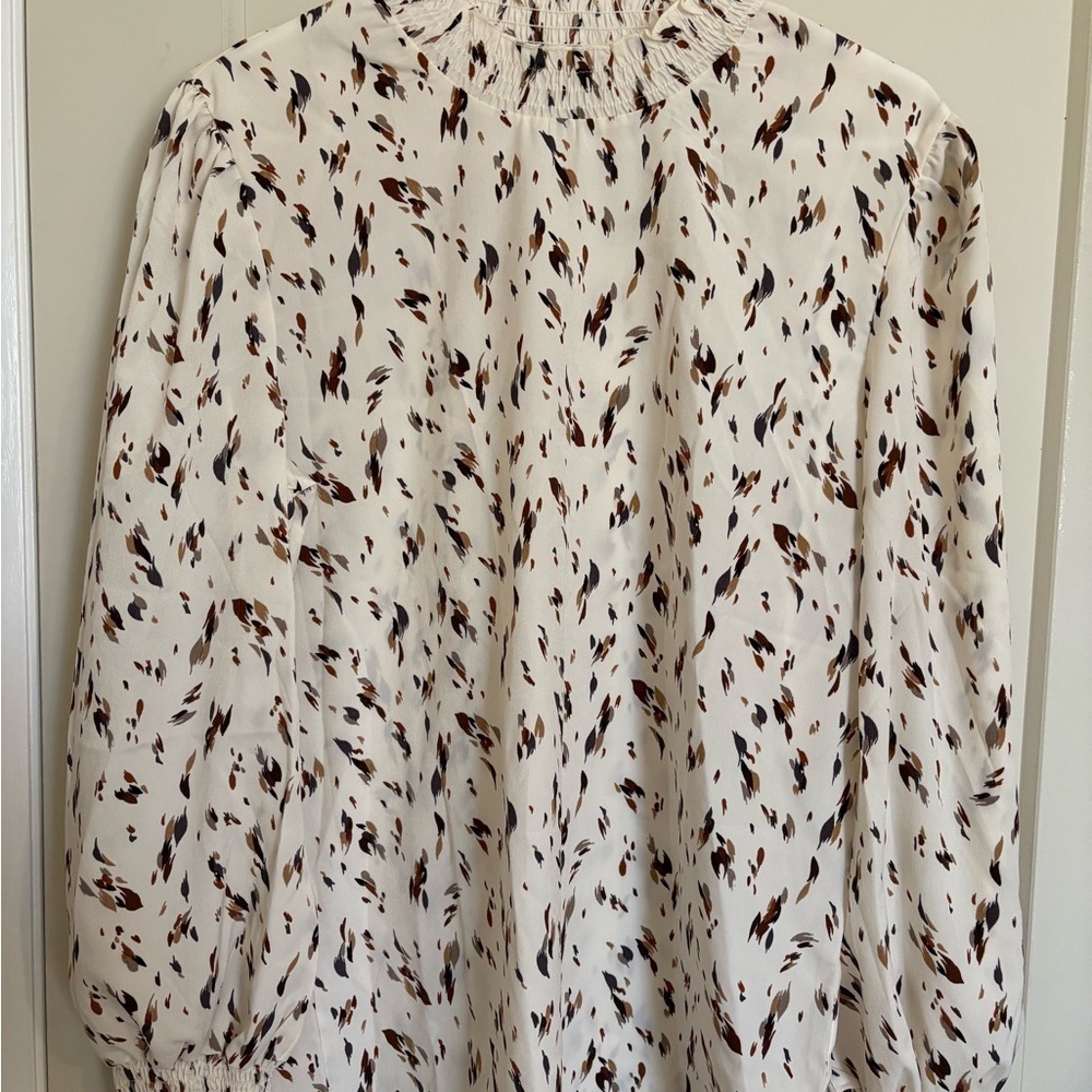 Cream Long Sleeve Relaxed Blouse with Mandarin Collar